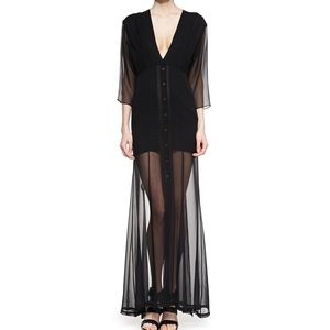 NWT Theyskens’ Theory Dekka Long Silk Chiffon Sheer Black Maxi Dress Size 2 $690